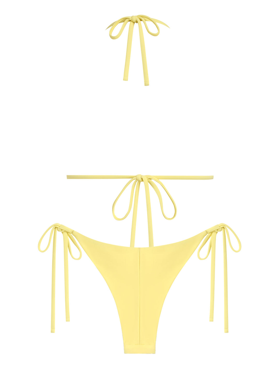 Seamolly Solid Color Ruched Halter Triangle Top & Brazilian Bottom Bikini Set