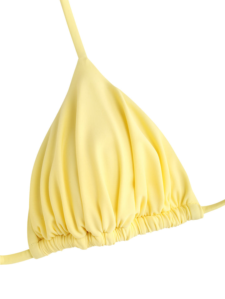 Seamolly Solid Color Ruched Halter Triangle Top & Brazilian Bottom Bikini Set