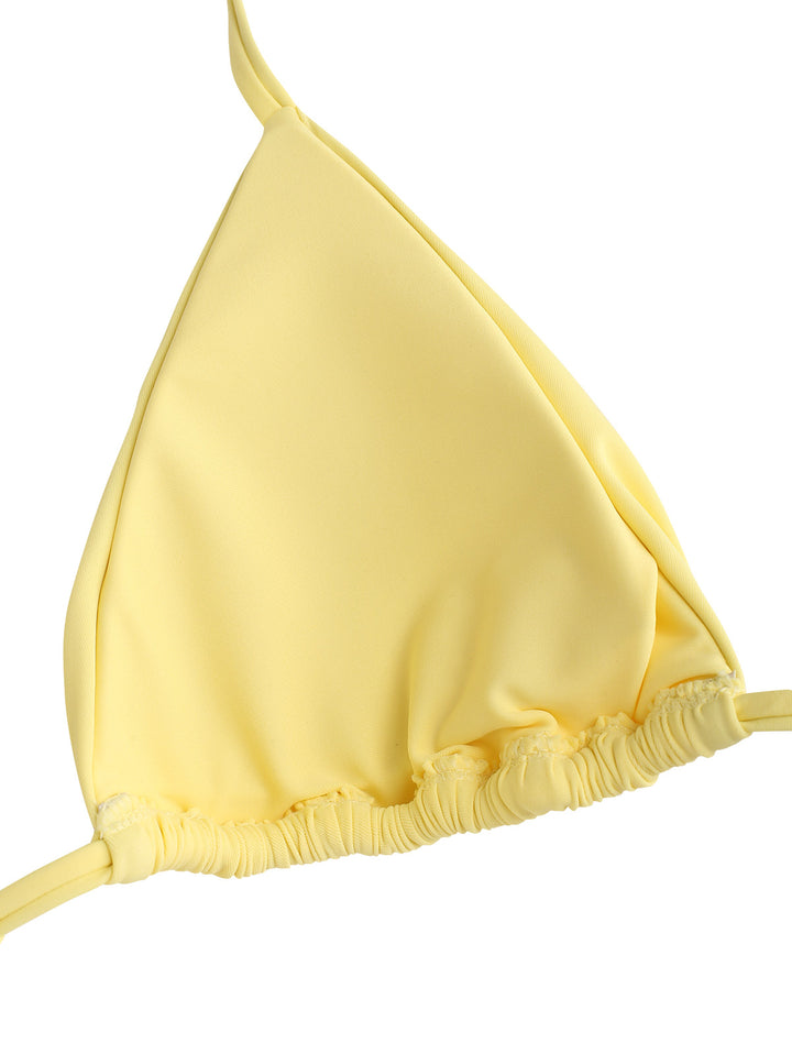 Seamolly Solid Color Ruched Halter Triangle Top & Brazilian Bottom Bikini Set