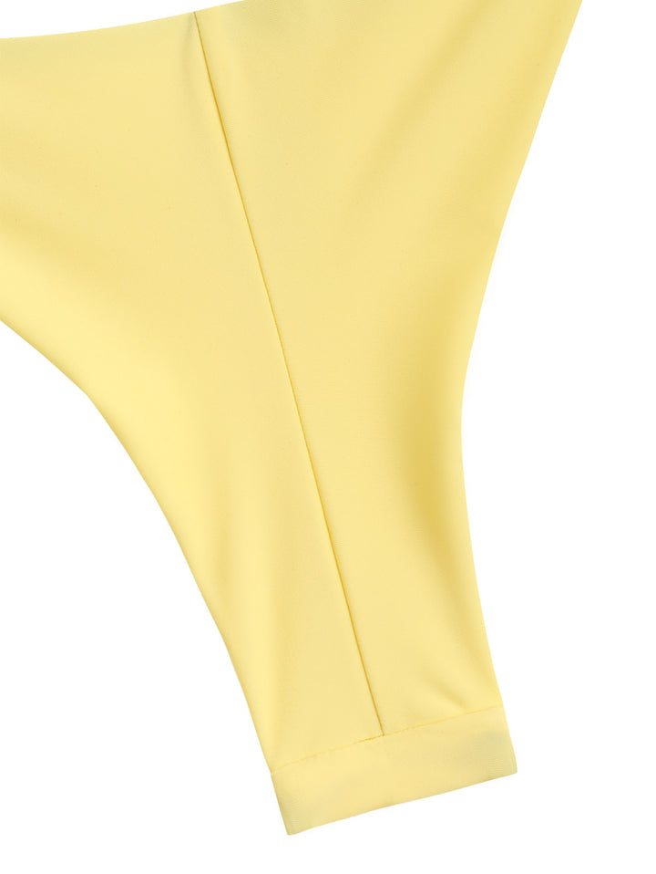 Seamolly Solid Color Ruched Halter Triangle Top & Brazilian Bottom Bikini Set