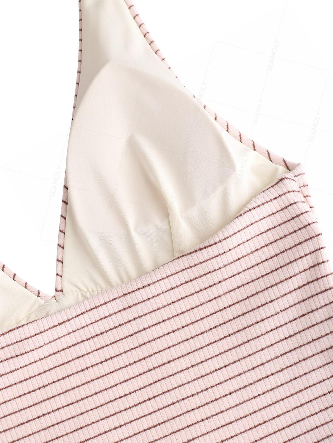 Seamolly Striped Bowknot Plunging Neck Halter Tie Side Tankini Set