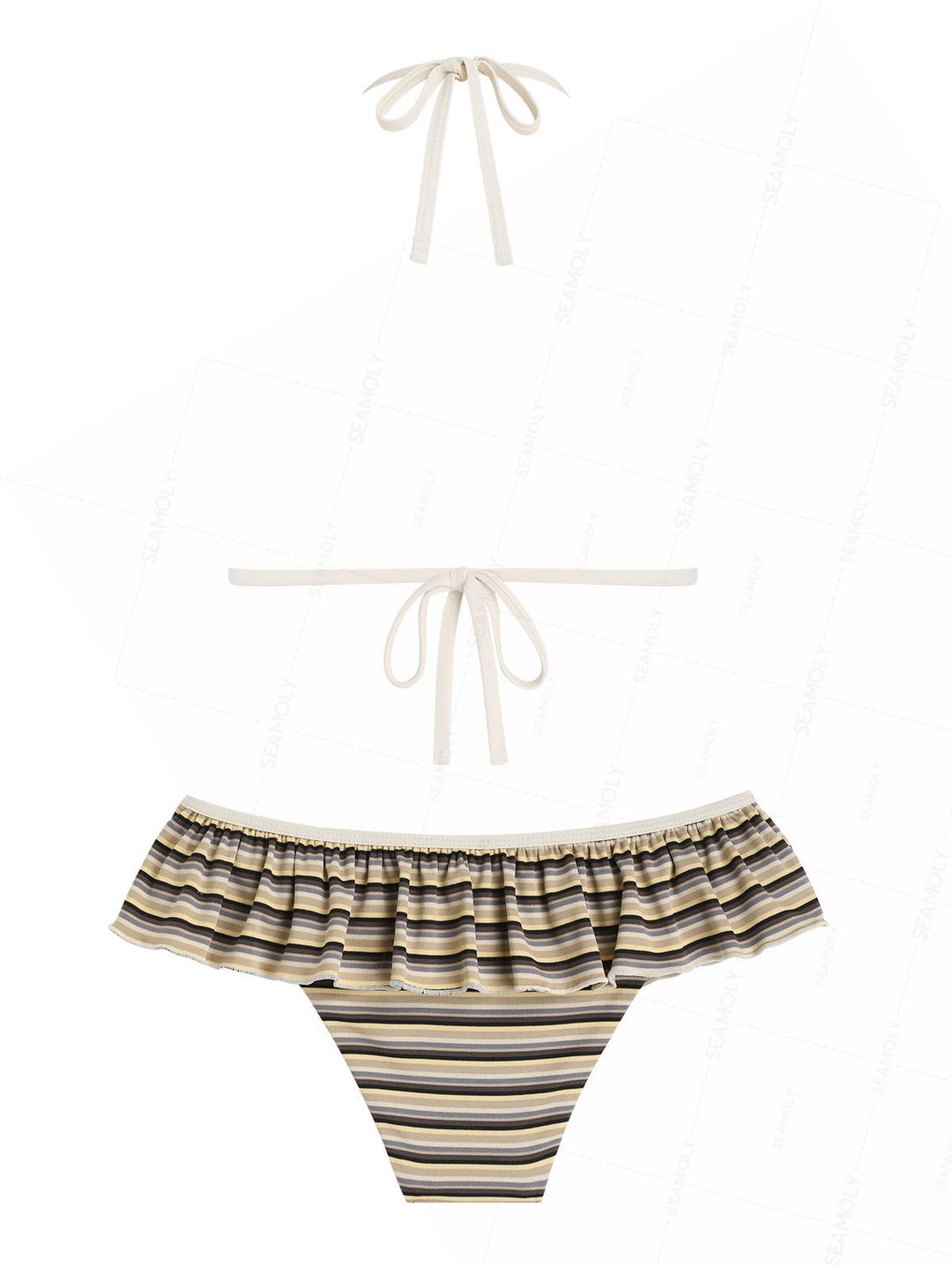 Seamolly Striped Peplum Halter Triangle Skirtini Bikini Set