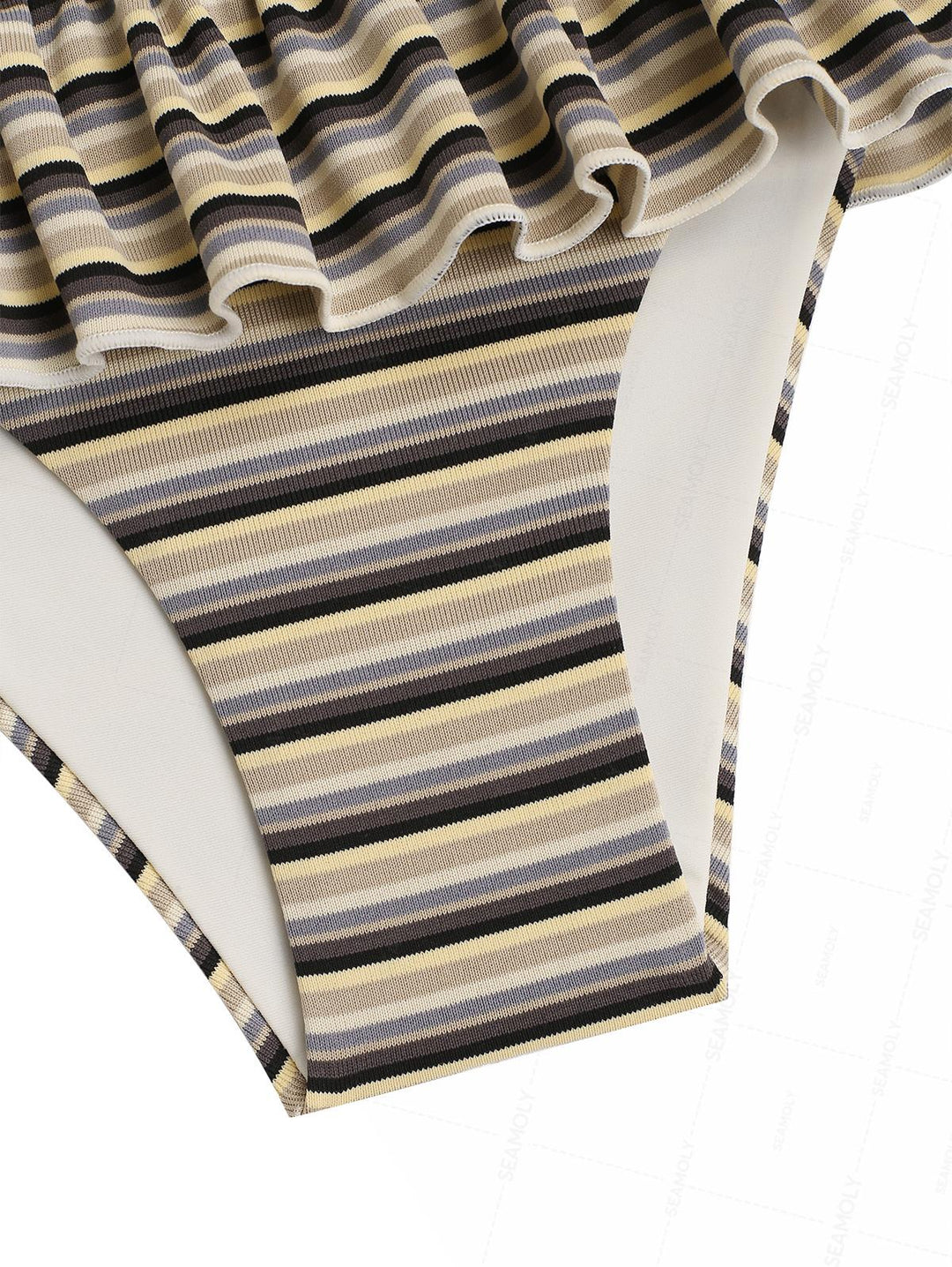 Seamolly Striped Peplum Halter Triangle Skirtini Bikini Set