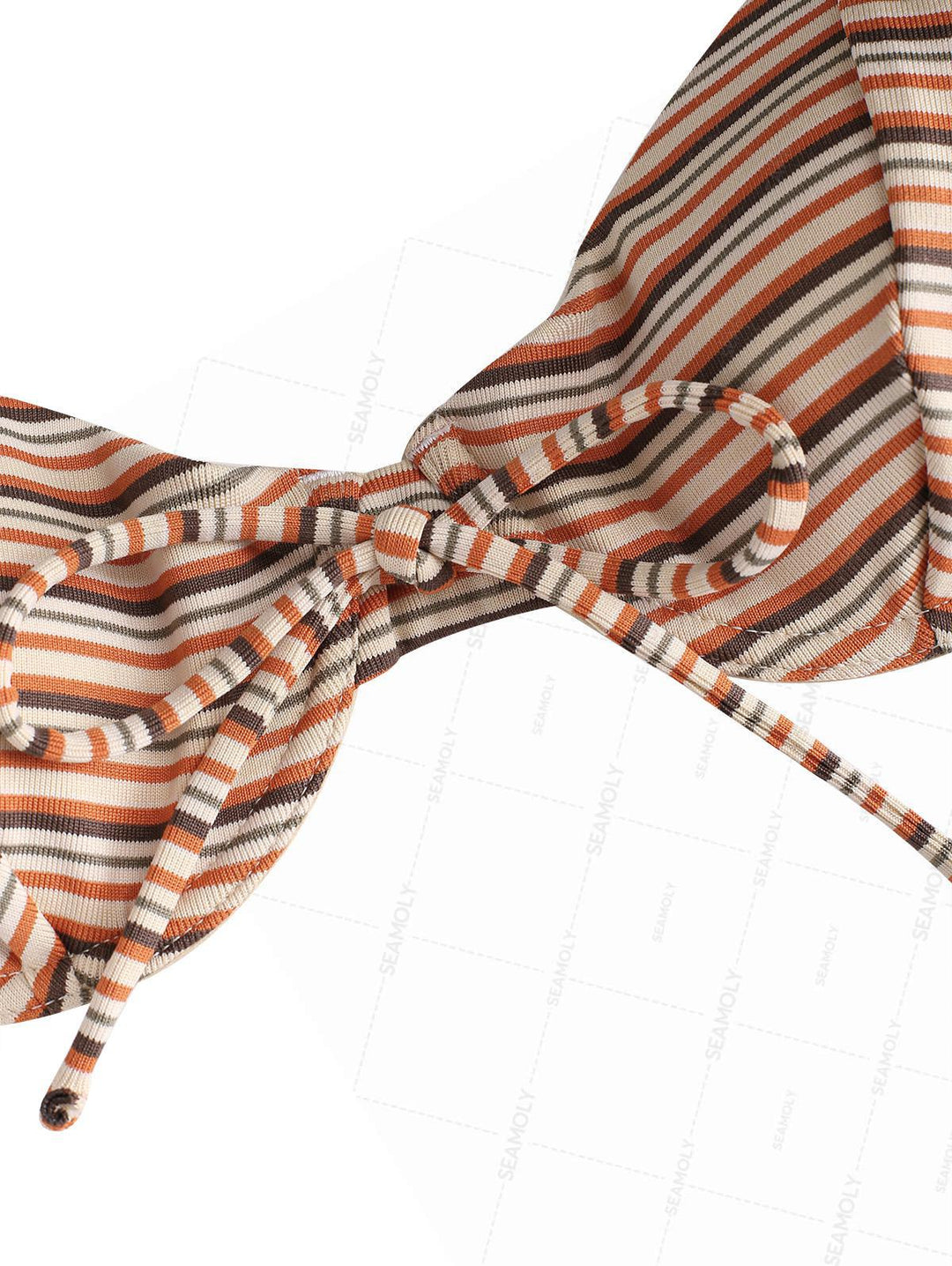 Seamolly Striped Bowknot Underwire High Leg Bikini Set