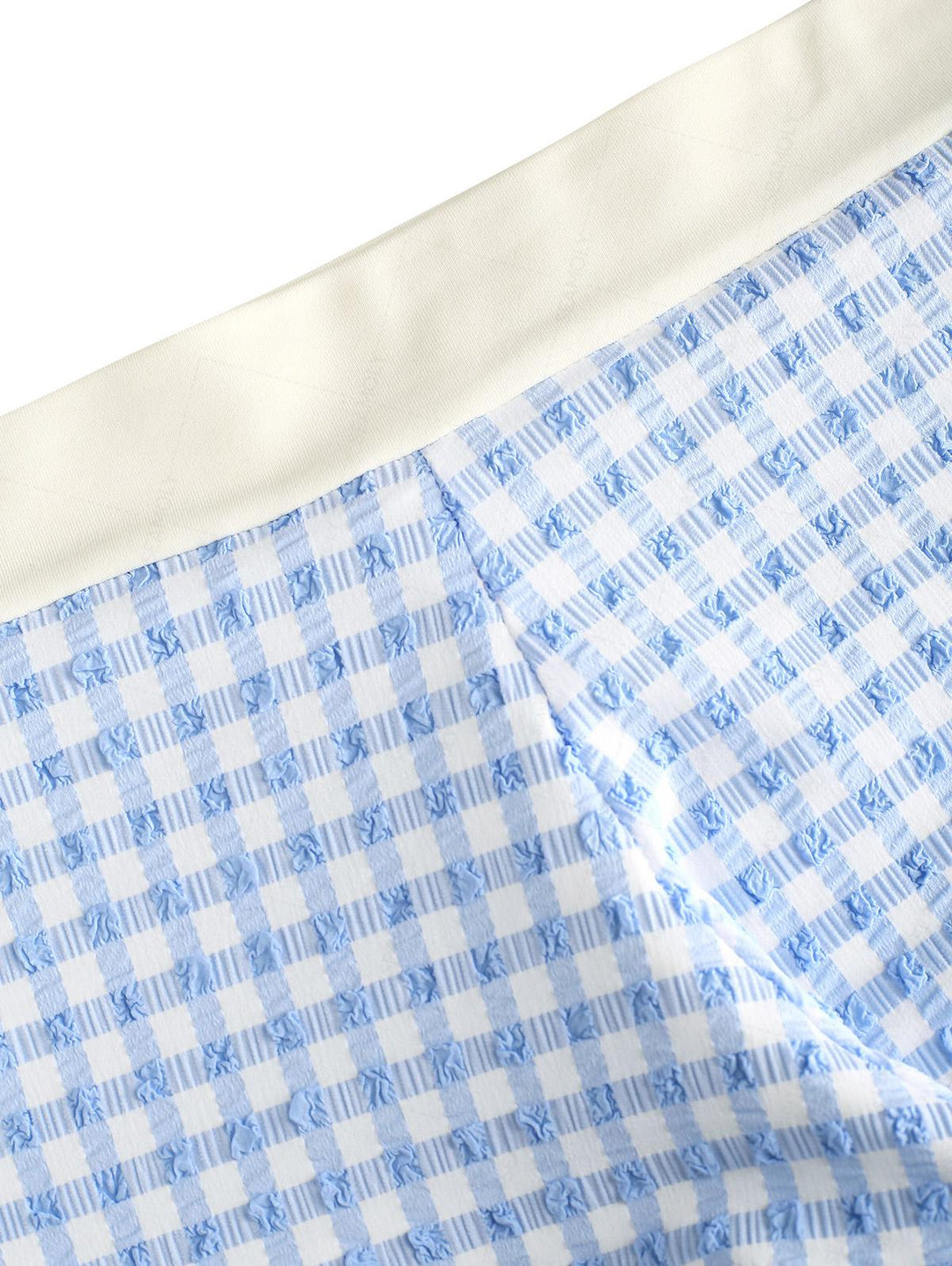 Seamolly Gingham Textured Lace Bowknot Boyshorts Bikini Set