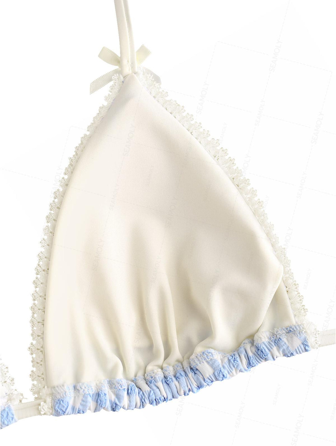 Seamolly Gingham Textured Lace Bowknot Boyshorts Bikini Set