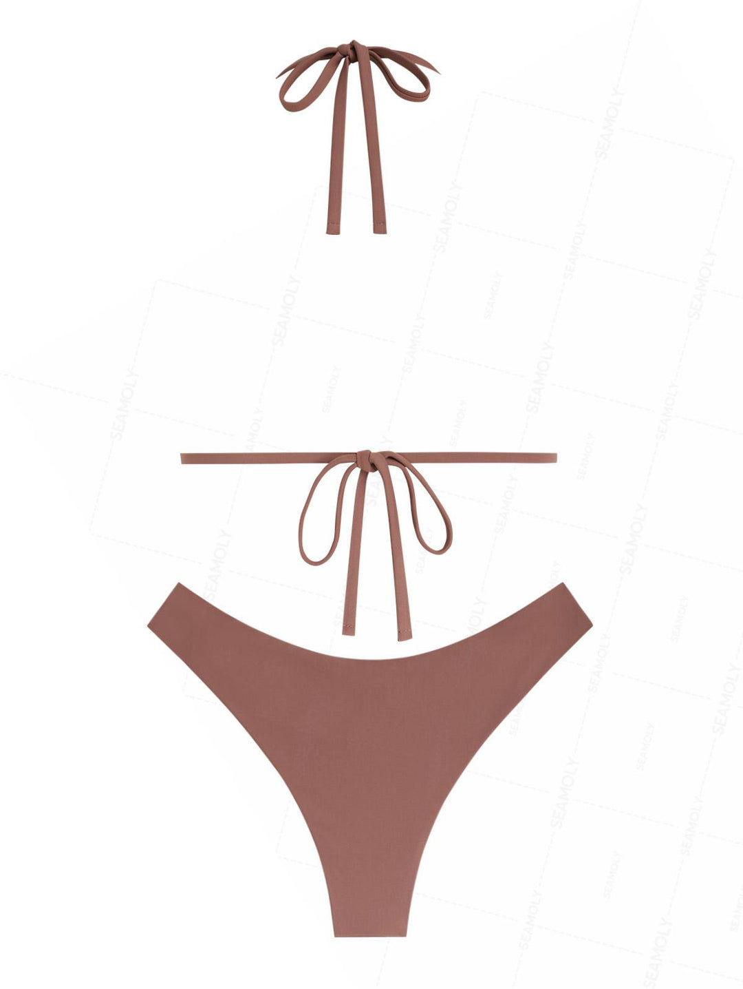 Seamolly Embroidered Scalloped Edge Halter Triangle Bikini Set