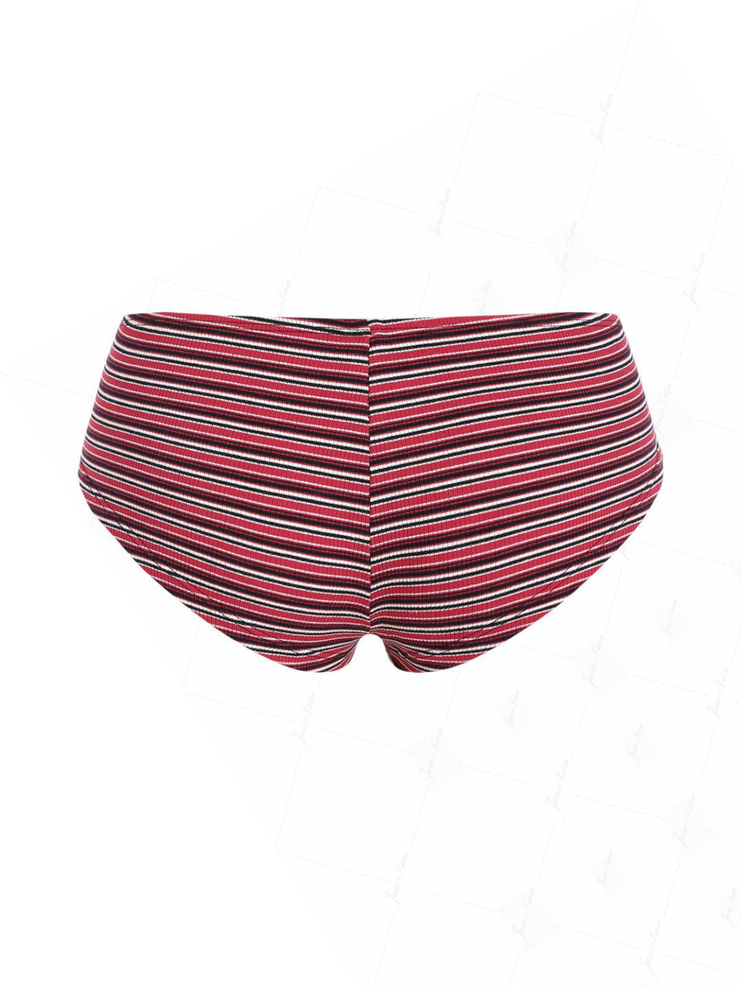 Red Knit Striped Ribbed Grommet Lace Up Bikini Bottom Cheeky Swim Boyshorts