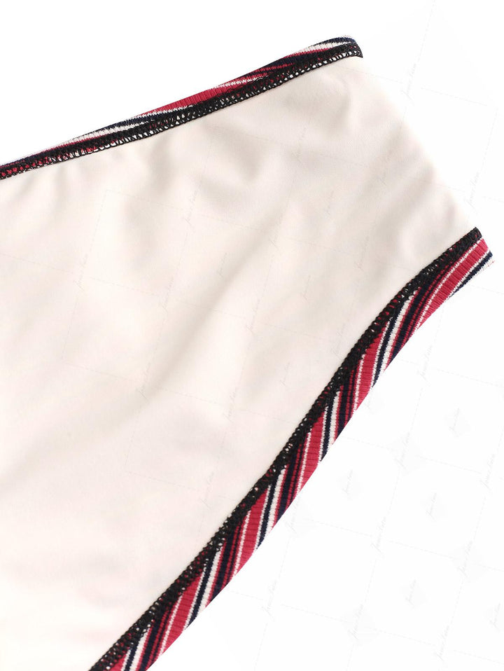 Red Knit Striped Ribbed Grommet Lace Up Bikini Bottom Cheeky Swim Boyshorts