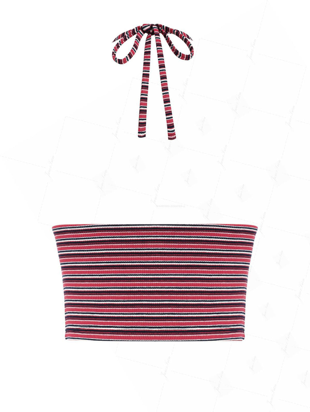 Red Knit Striped Ribbed Molded Cups Support Tankini Top