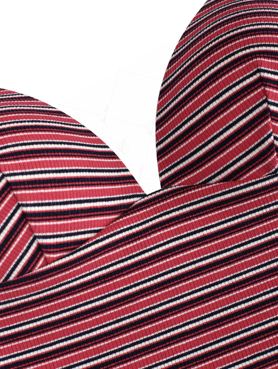 Red Knit Striped Ribbed Molded Cups Support Tankini Top