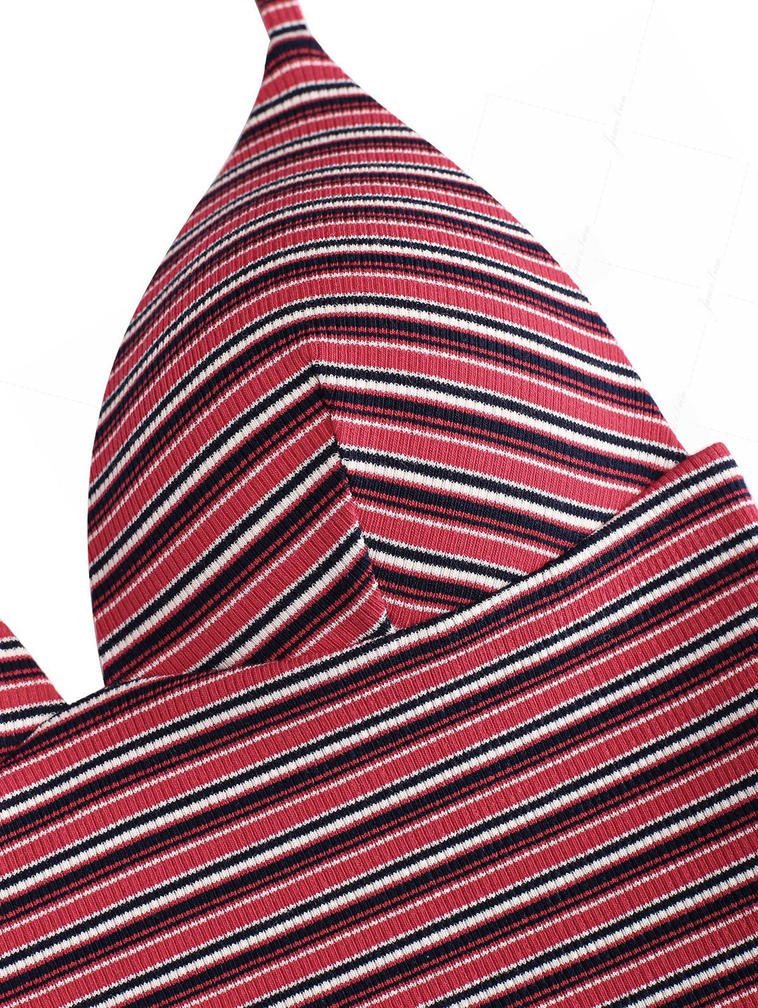Janex Red Knit Striped Ribbed Halter Push Up Top & Cheeky Boyshorts Tankini Set