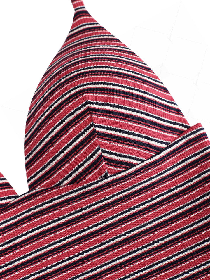Janex Red Knit Striped Ribbed Halter Push Up Top & Cheeky Boyshorts Tankini Set