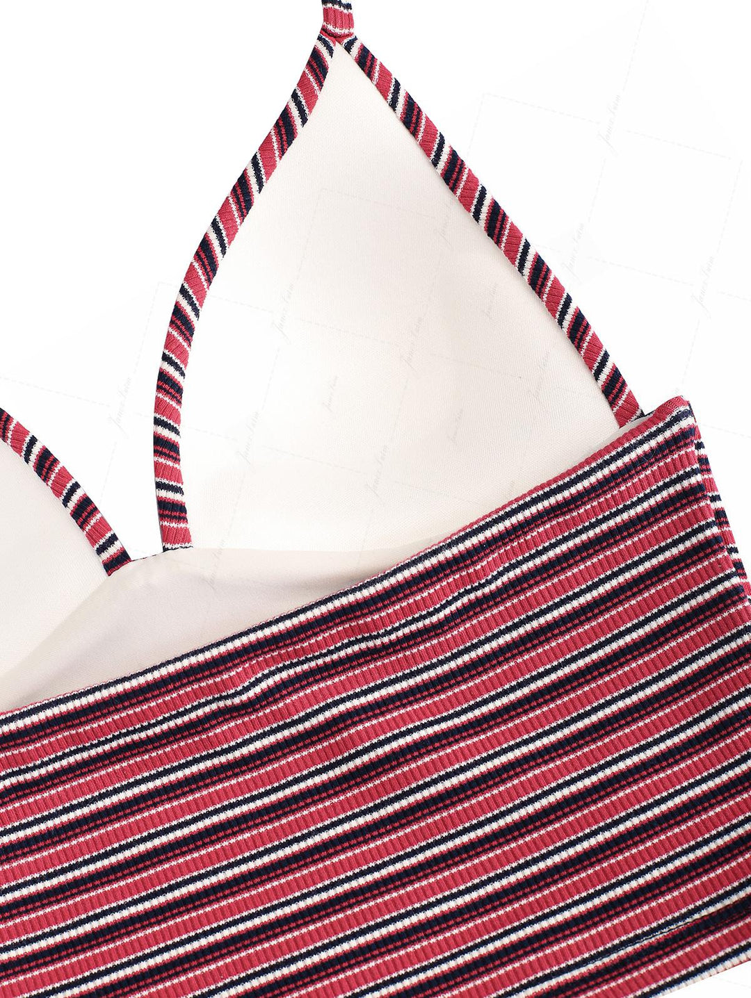 Red Knit Striped Ribbed Molded Cups Support Tankini Top