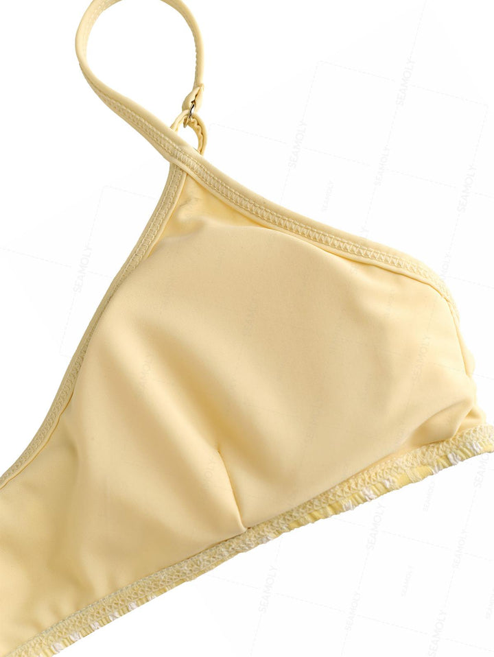 Seamolly Gingham Textured Bowknot Bralette Boyshorts Bikini Set