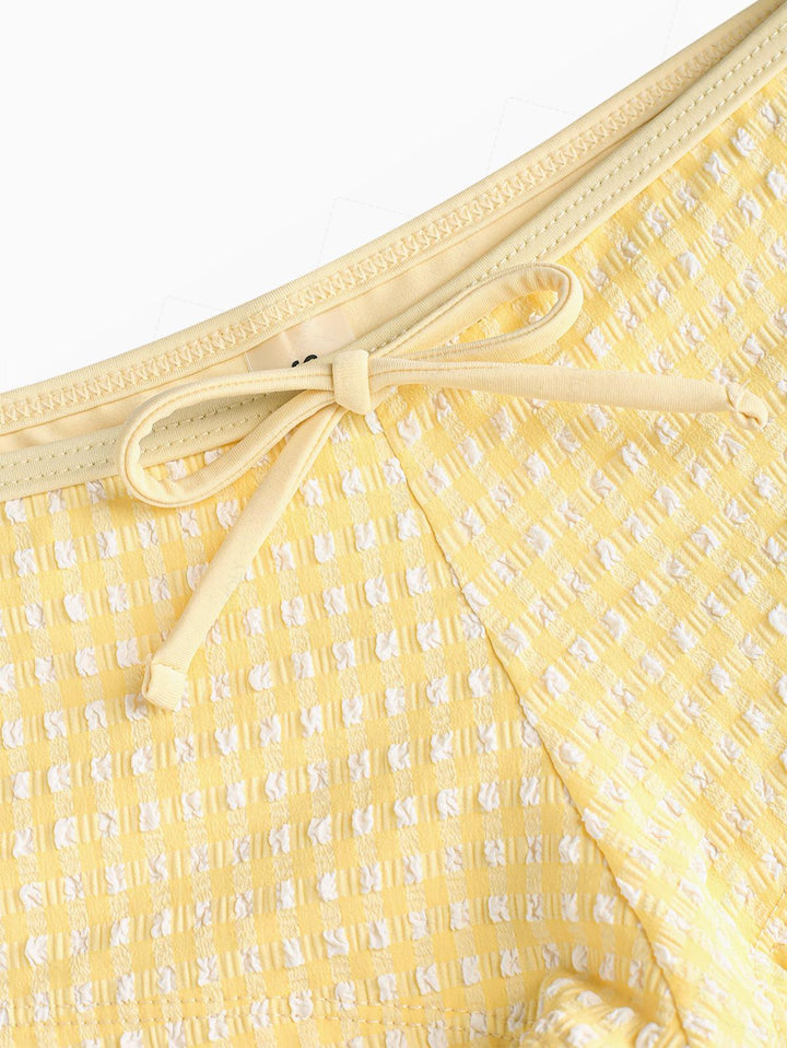 Seamolly Gingham Textured Bowknot Bralette Boyshorts Bikini Set