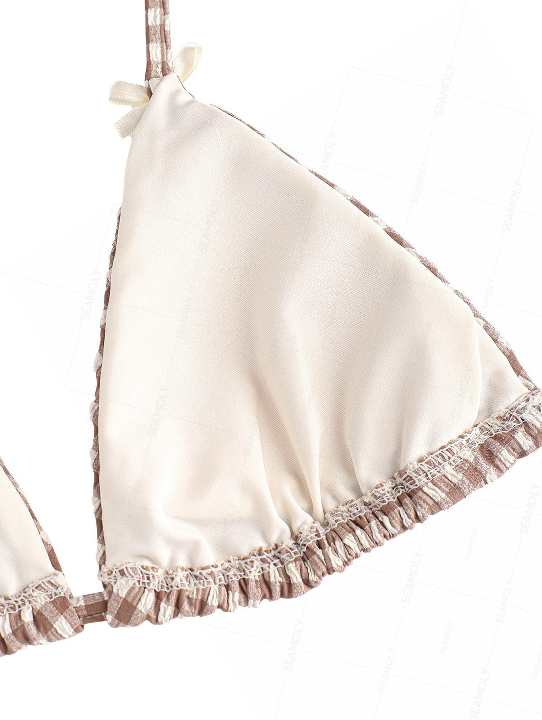Seamolly Gingham Textured Bowknot Ruffles Trim Bikini Set