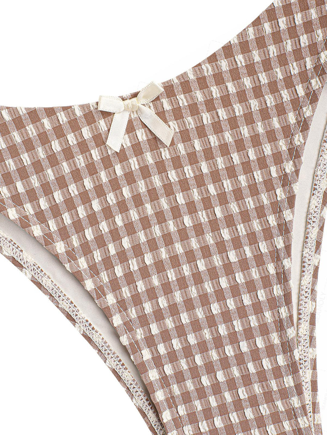 Seamolly Gingham Textured Bowknot Ruffles Trim Bikini Set