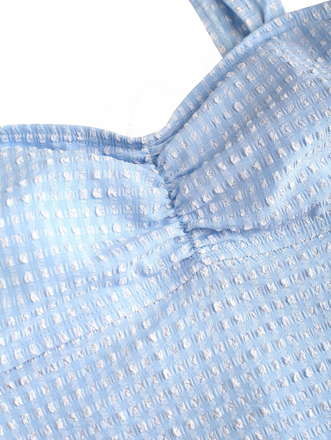 Seamolly Gingham Textured Ruched Bowknot Cheeky Tankini Set