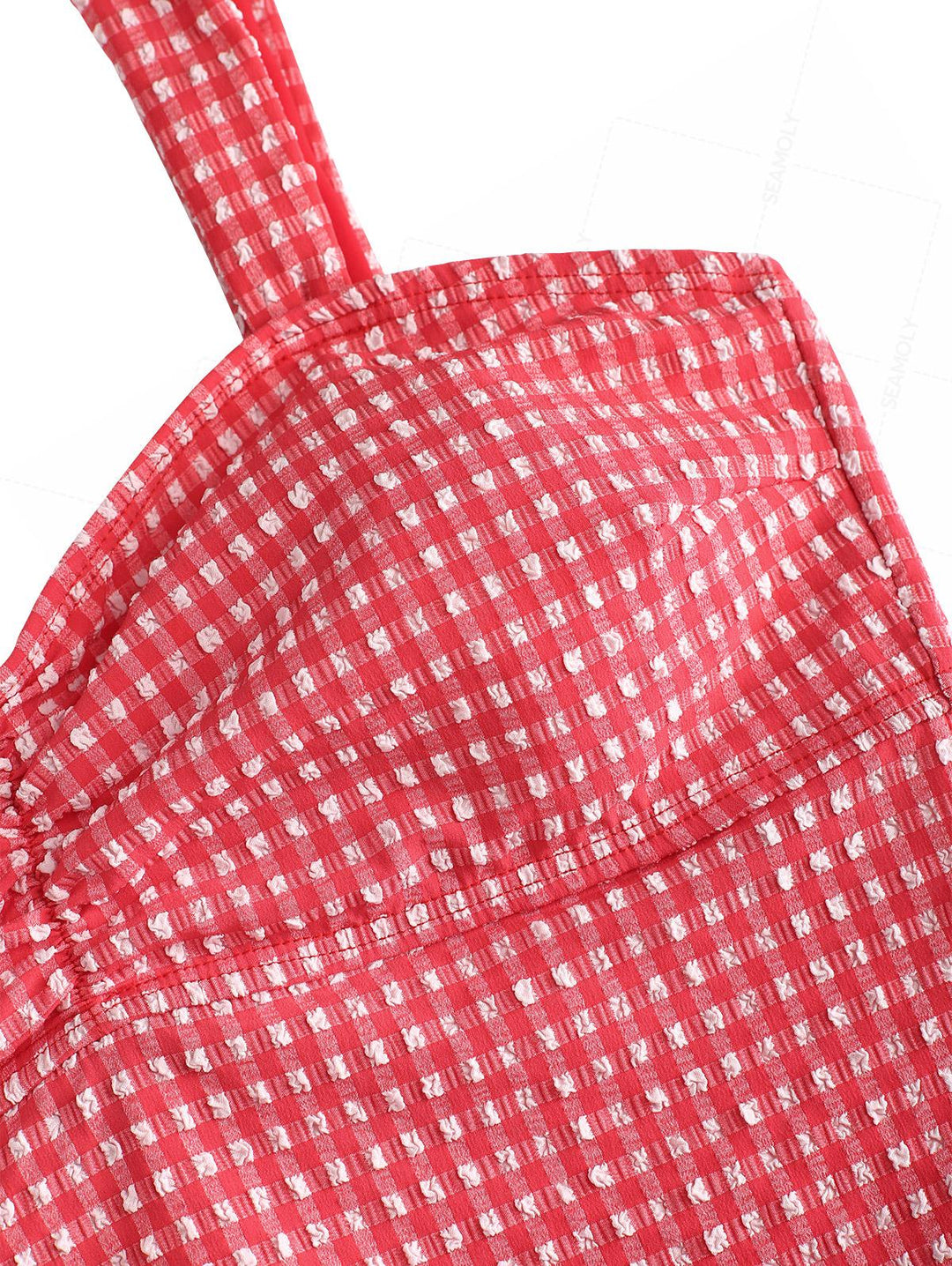 Seamolly Gingham Textured Ruched Bowknot Cheeky Tankini Set