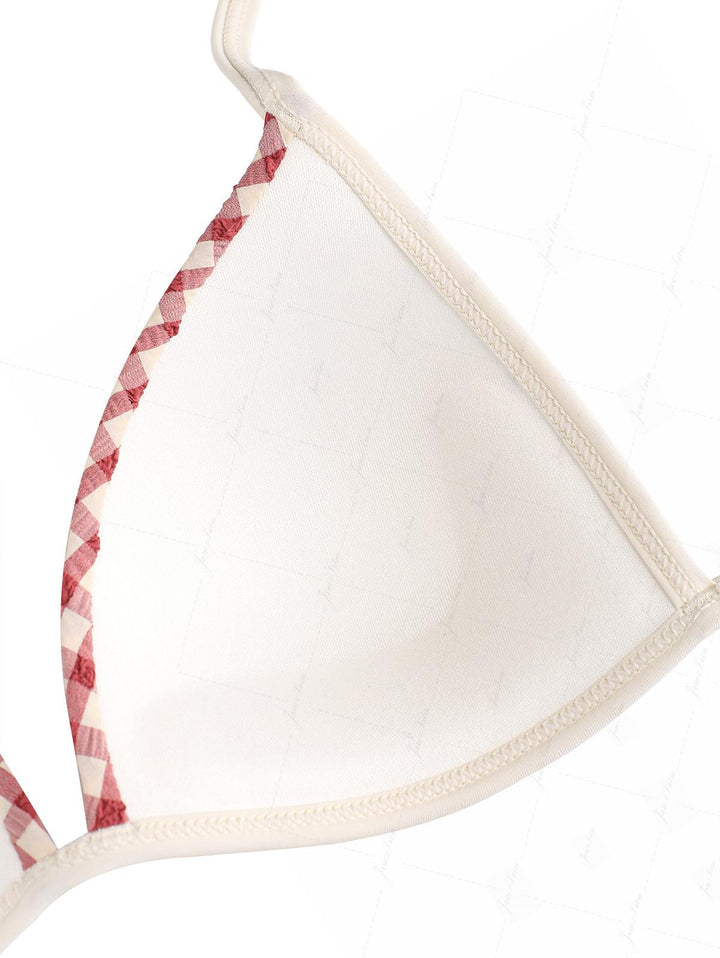 Pomegranate Red Gingham Halter Triangle Push Up Bikini Set