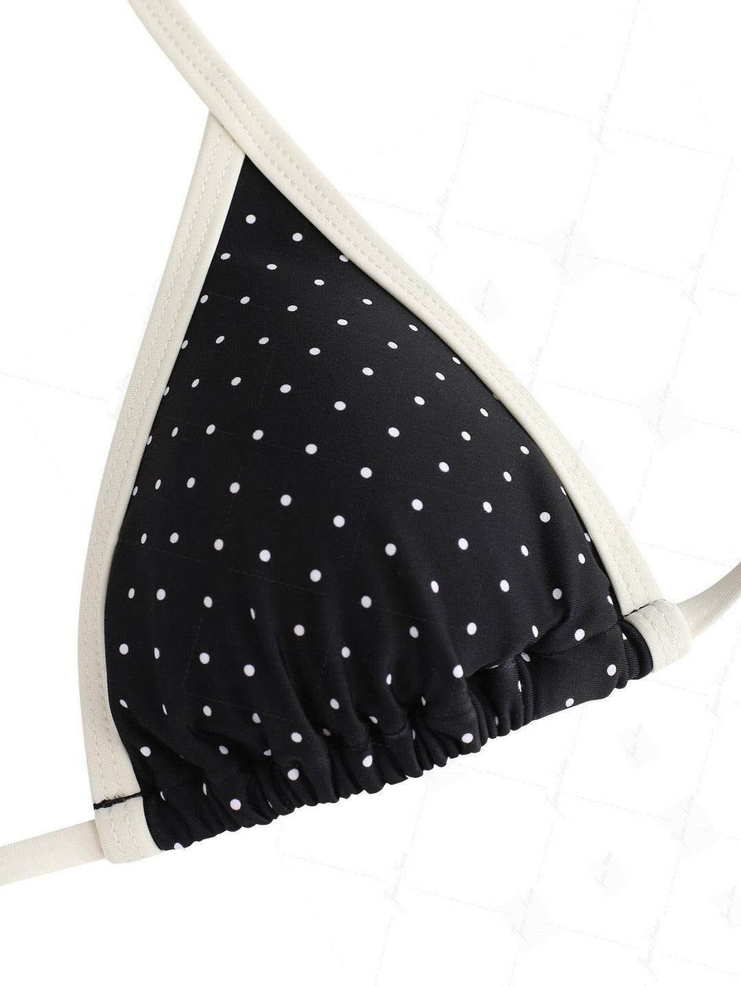 Black Polka Dot Contrast Binding Halter Triangle Bikini Set