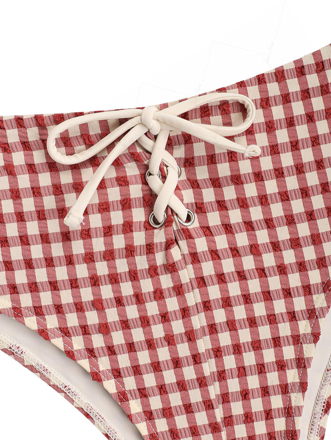 Pomegranate Red Gingham Grommet Lace Up Bikini Bottom