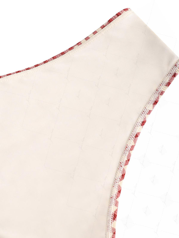 Pomegranate Red Gingham Grommet Lace Up Bikini Bottom