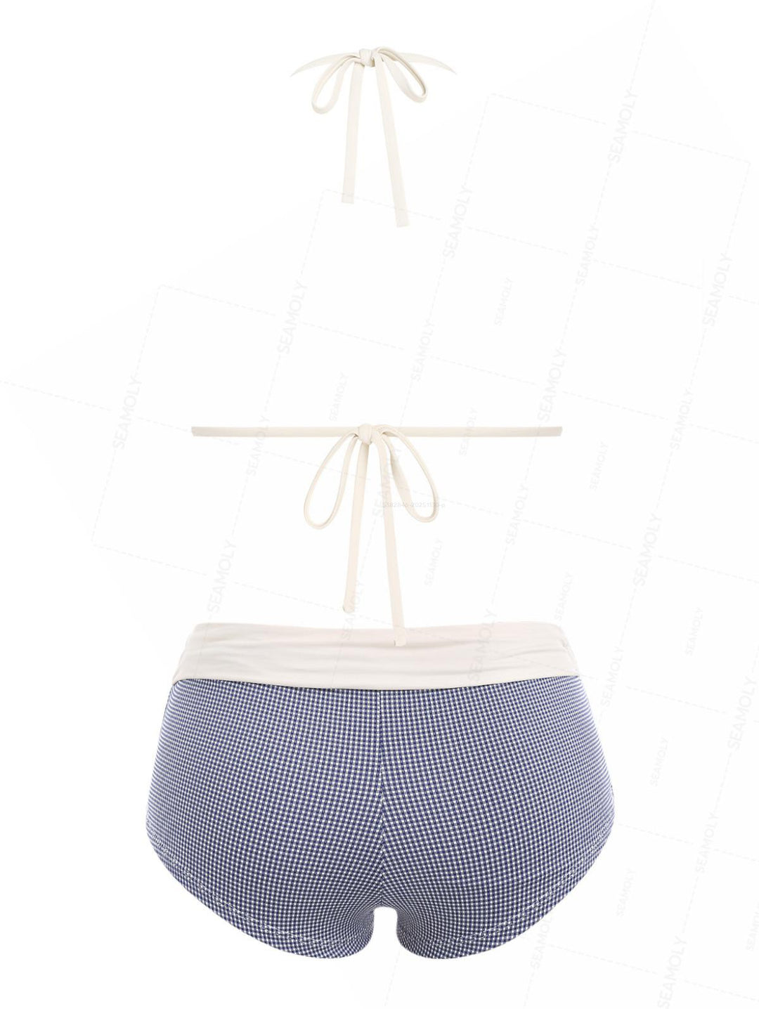 Seamolly Colorblock Gingham Lace Bowknot Boyshorts Bikini Set