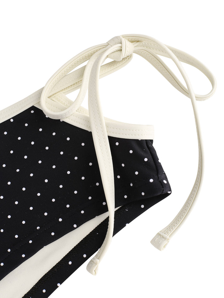 Black Polka Dot Contrast Binding Cutout Tie  Bikini Bottom Cheeky Swim Boyshorts