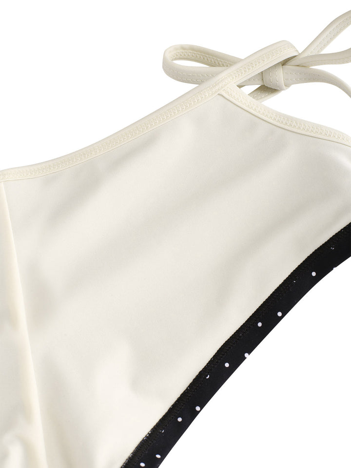 Black Polka Dot Contrast Binding Cutout Tie  Bikini Bottom Cheeky Swim Boyshorts
