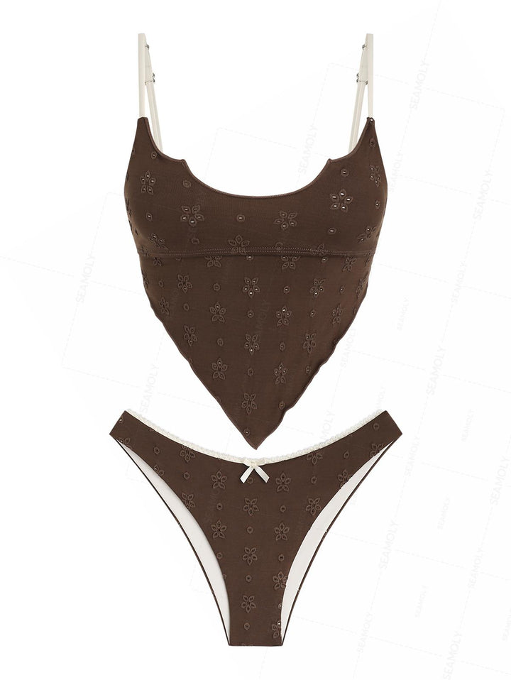 Seamolly Recycled Fabric Jacquard Hanky Hem Cheeky Tankini Set