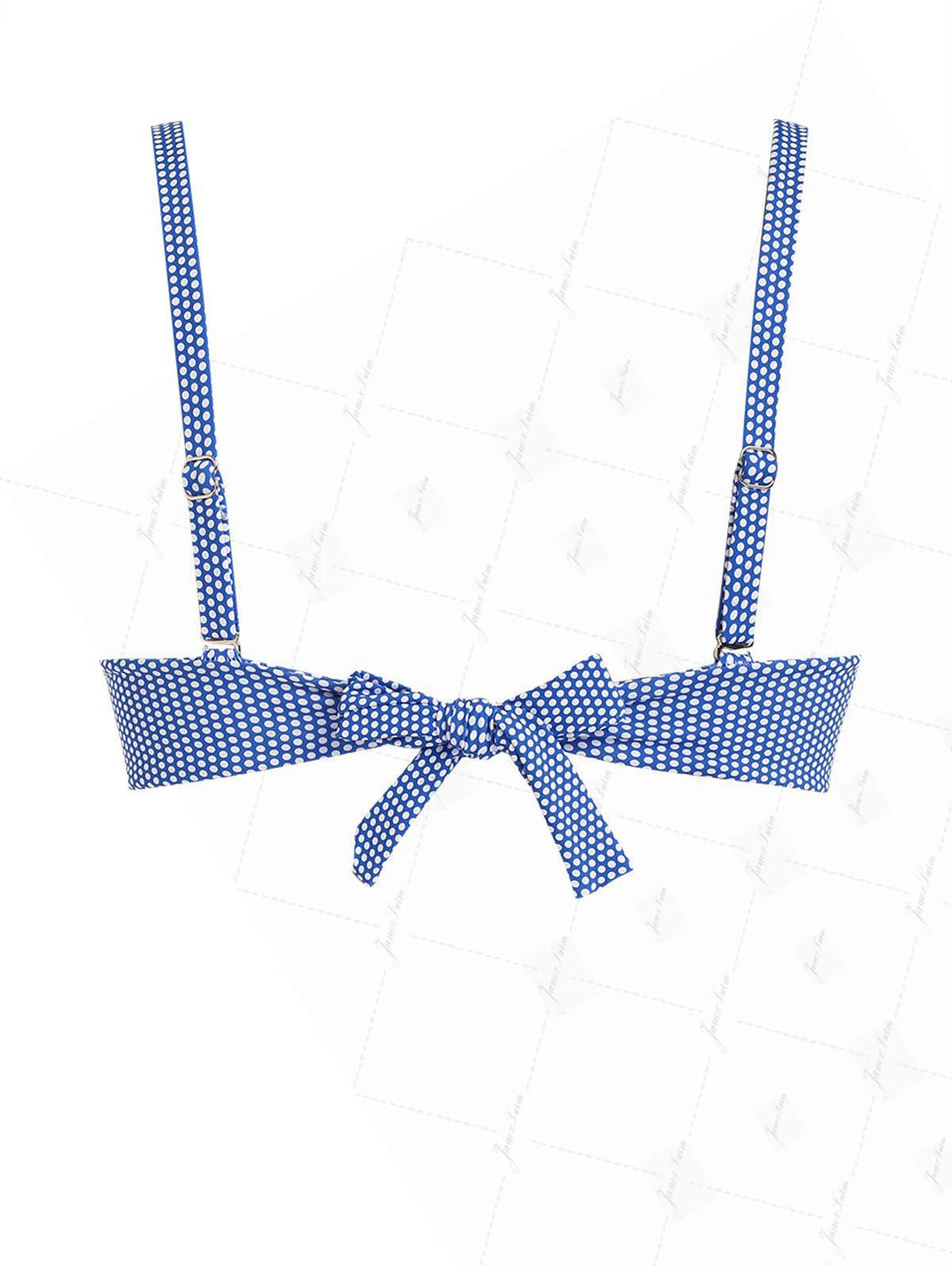 Blue Polka Dot Print Ruched Underwire Push Up Bikini Top