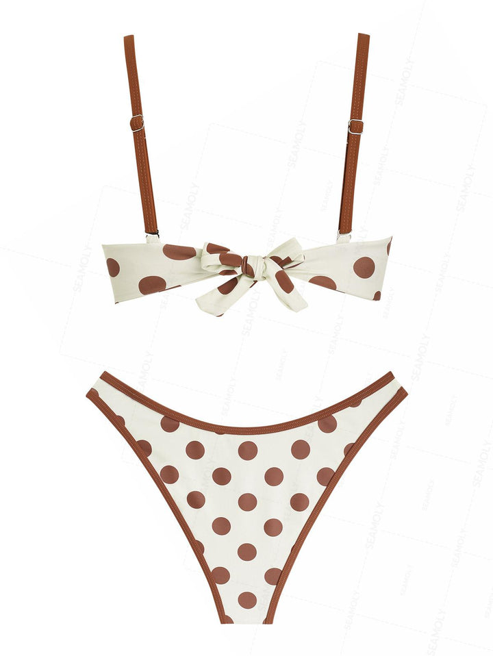Seamolly Polka Dot Crisscross Twist Gathering Triangle Binding Bikini Set