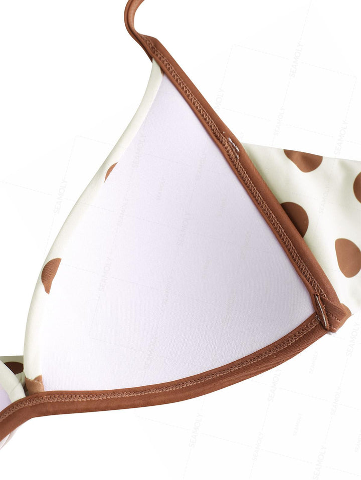 Seamolly Polka Dot Crisscross Twist Gathering Triangle Binding Bikini Set