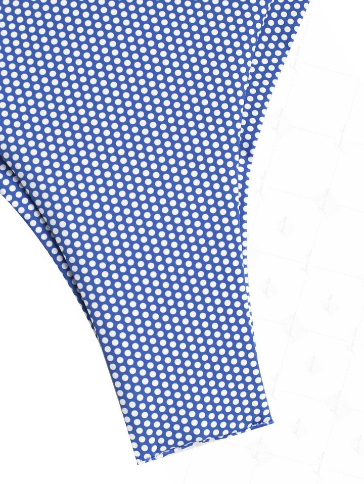 Blue Polka Dot Print Ruched Triangle Top & Cheeky Brazilian Bottom Bikini Set