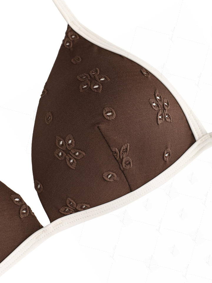 Deep Coffee Recycled Fabric Eyelet Jacquard Push Up Bikini Set