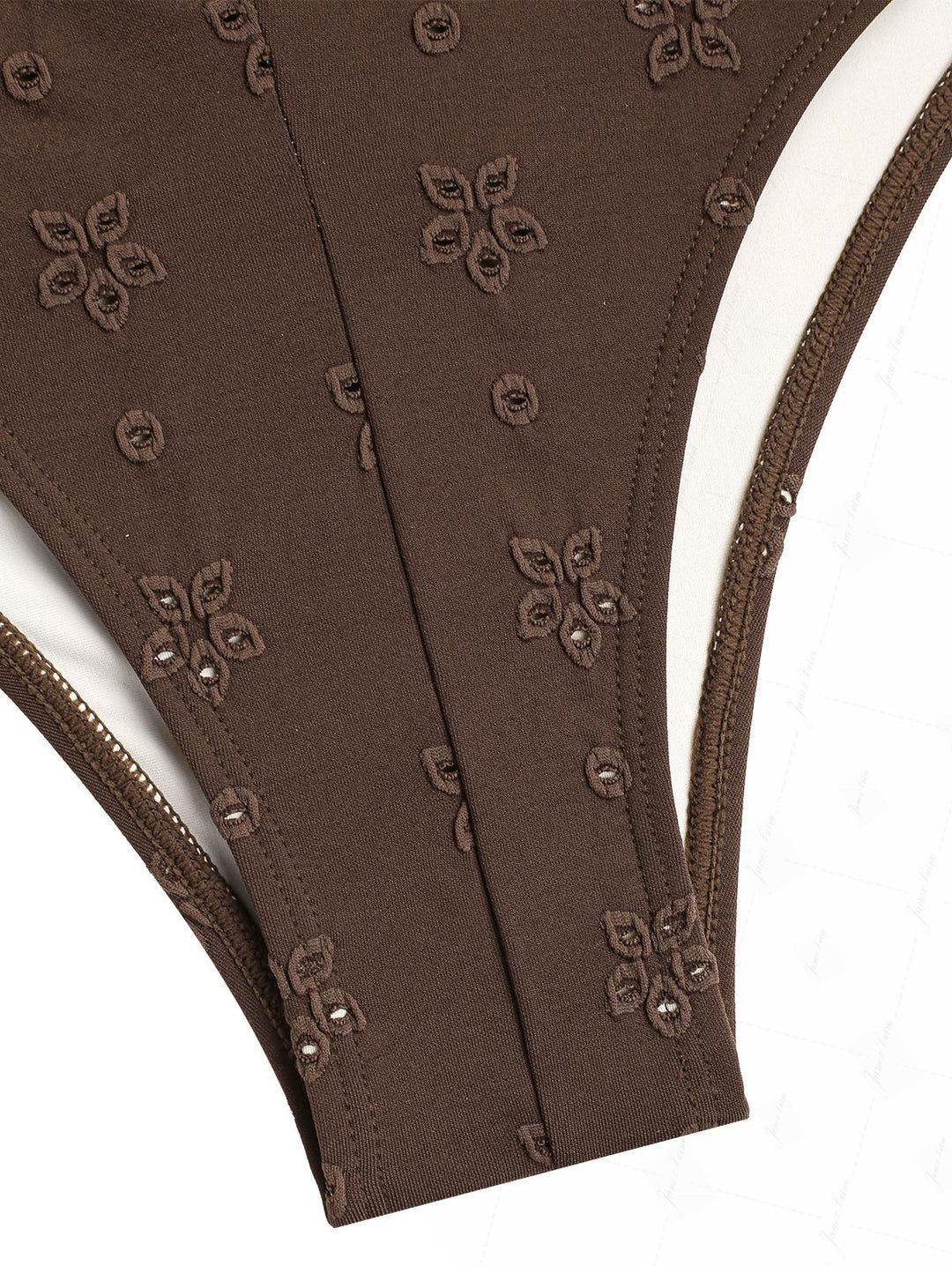 Deep Coffee Recycled Fabric Eyelet Jacquard Lace Up Bikini Bottom