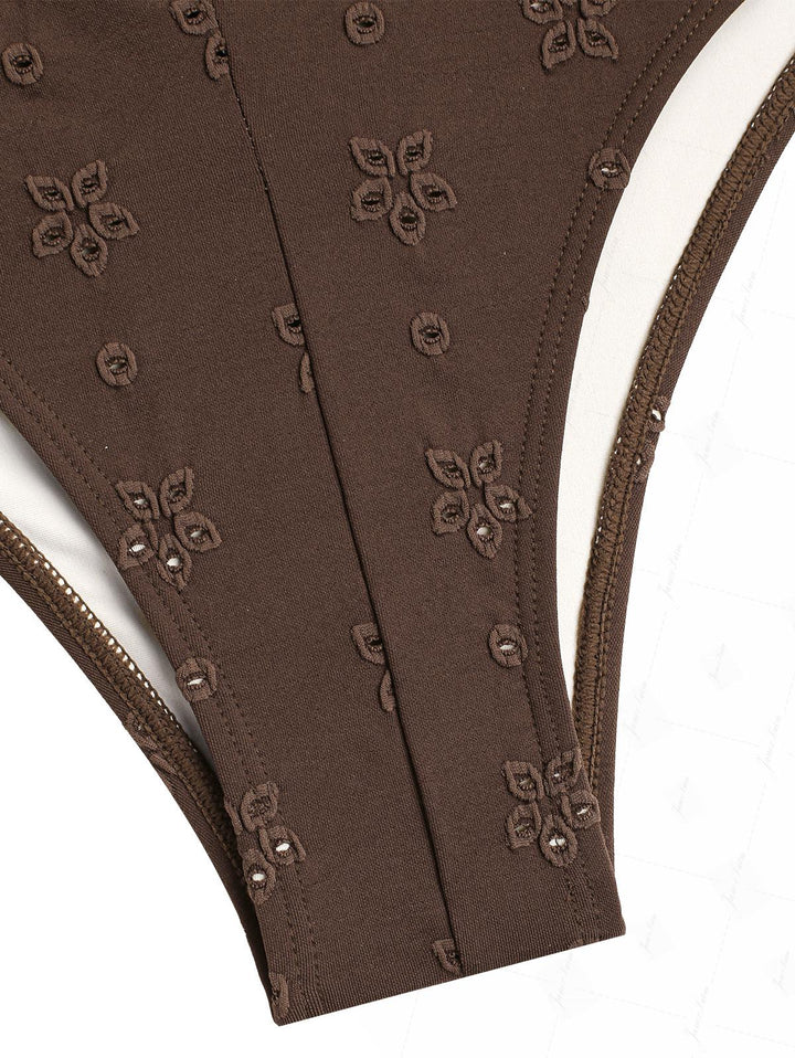 Deep Coffee Recycled Fabric Eyelet Jacquard Push Up Bikini Set