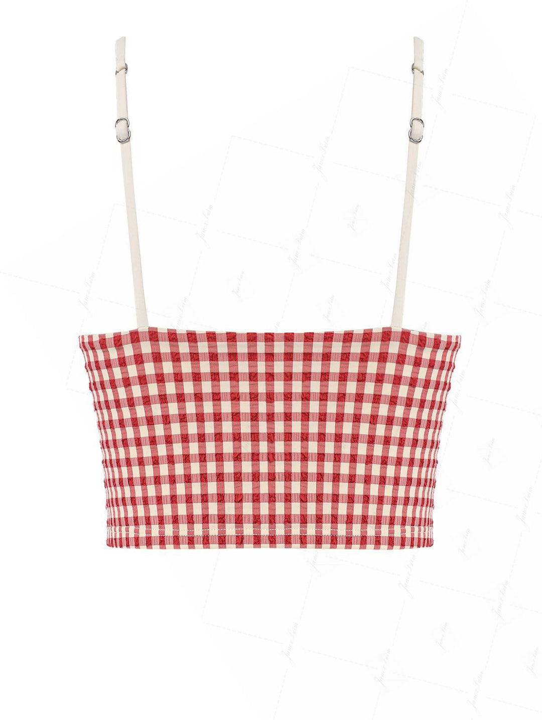 Pomegranate Red Gingham Lace Trim Slim Fit Cami Tankini Top