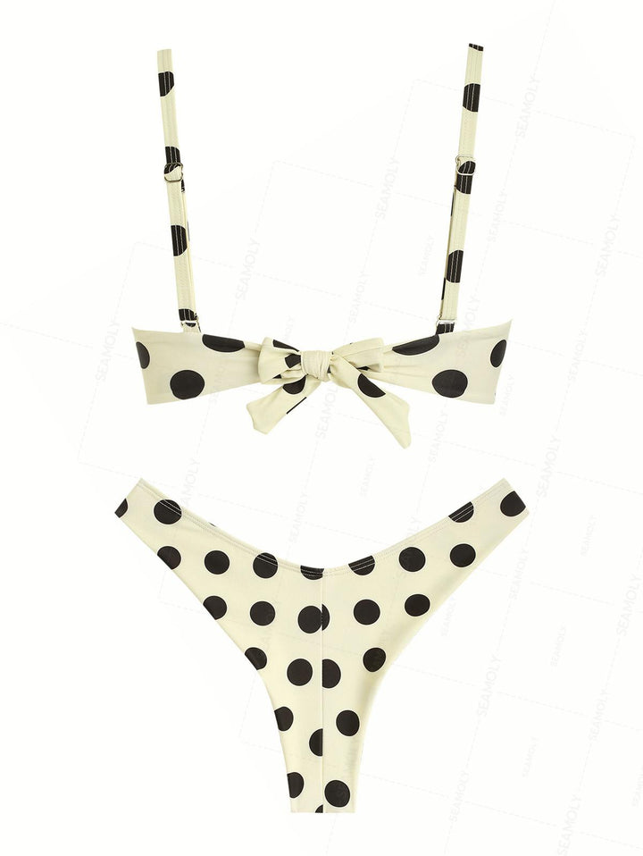 Seamolly Polka Dot Crisscross Twist Gathering & Support Triangle Brazilian Bikini Set