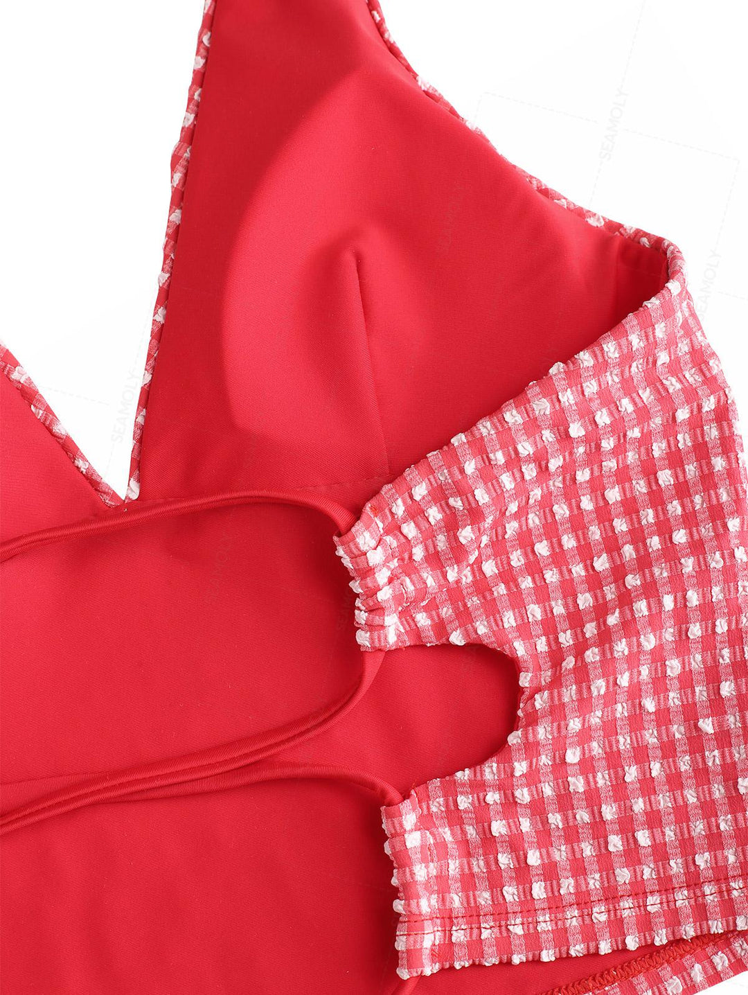 Seamolly Gingham Bowknot Lace Up Back Halter Tankini Set