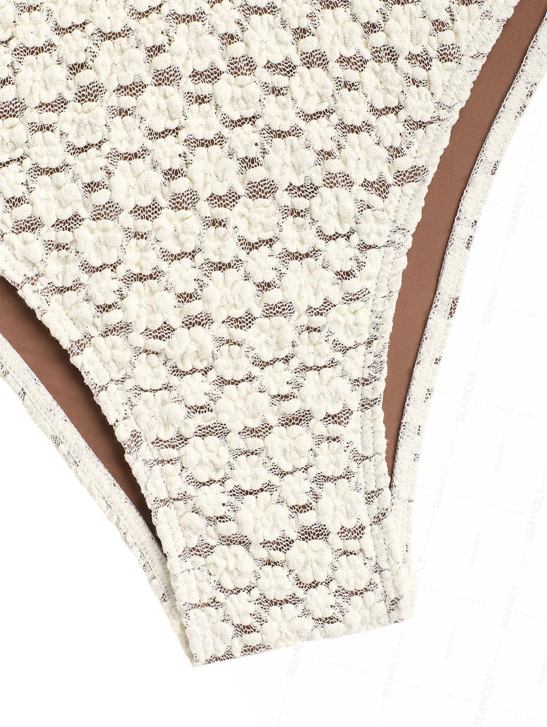 Seamolly Lace Jacquard Bowknot Lace Up Back Halter Tankini Set