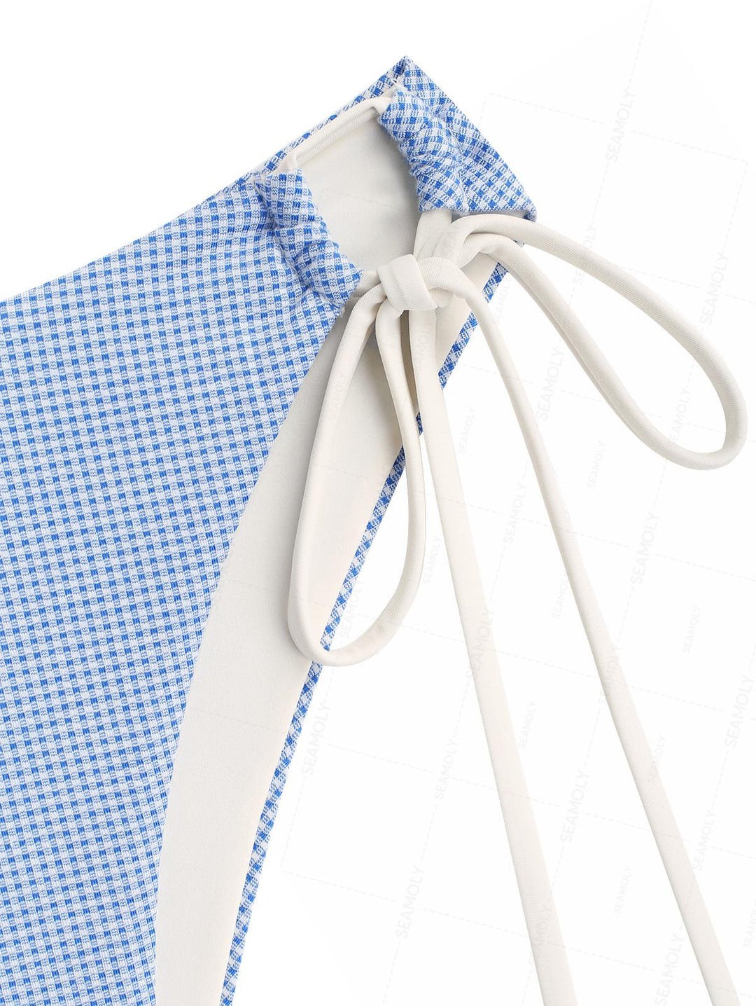 Seamolly Gingham Ruched Ruffles Bowknot Cinched Tie Side Bikini Set