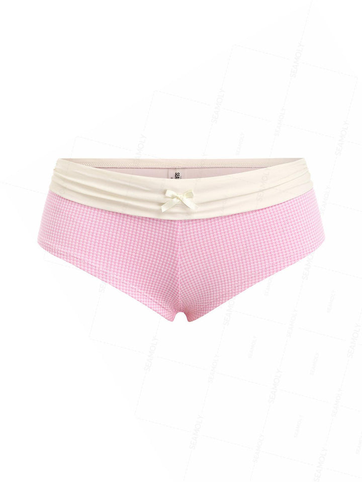 Seamolly Gingham Bowknot Foldover Swim Bottom Bikini Boyshorts