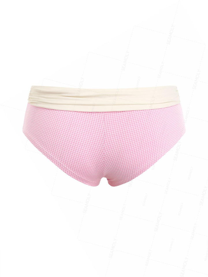 Seamolly Gingham Bowknot Foldover Swim Bottom Bikini Boyshorts