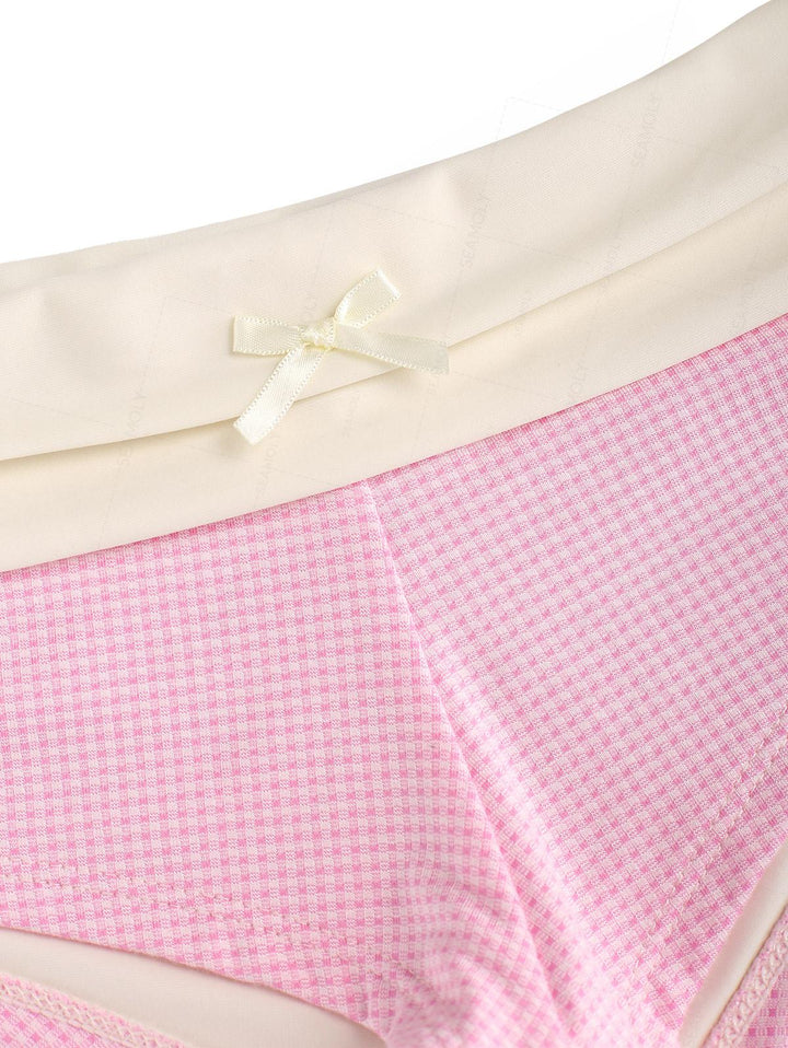 Seamolly Gingham Bowknot Foldover Swim Bottom Bikini Boyshorts