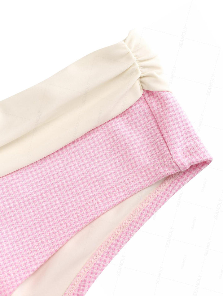 Seamolly Gingham Bowknot Foldover Swim Bottom Bikini Boyshorts