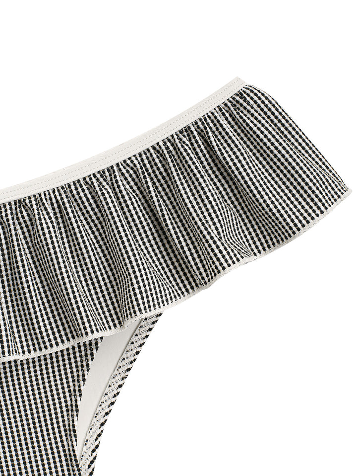 Seamolly Metallic Gold Yarn Peplum Contrast Binding Skirtini Bikini Set