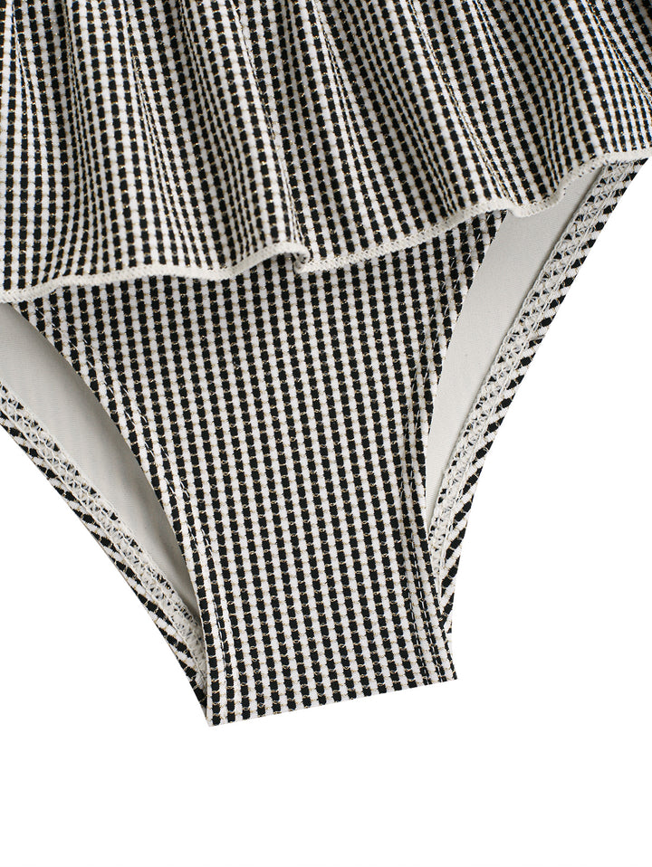 Seamolly Metallic Gold Yarn Peplum Contrast Binding Skirtini Bikini Set